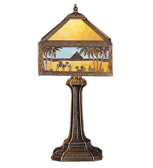 Meyda Lighting Camel 20" Bronze & Gold Mission Accent Table Lamp With Beige & Light Blue Shade Glass