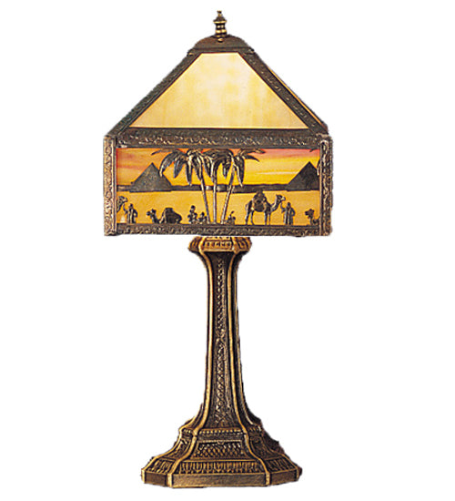 Meyda Lighting Camel 20" Bronze & Gold Mission Accent Table Lamp With Beige & Orange Shade Glass