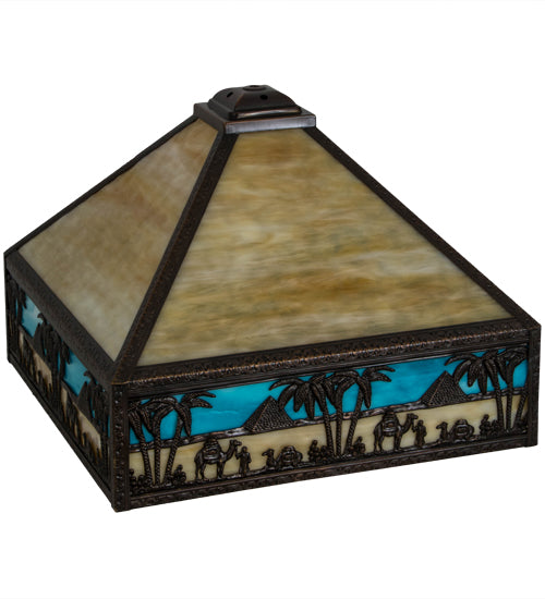 Meyda Lighting Camel 22" Craftsman Brown Highlighted Frame Mission With Blue & Beige Shade Glass