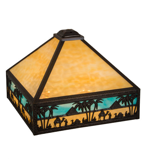 Meyda Lighting Camel 22" Craftsman Brown Highlighted Frame Mission With Blue & Beige Shade Glass