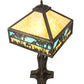 Meyda Lighting Camel 26" 2-Light Craftsman Brown Highlighted Mission Table Lamp With Beige & Sky Blue Art Shade Glass