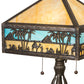 Meyda Lighting Camel 26" 2-Light Craftsman Brown Highlighted Mission Table Lamp With Beige & Sky Blue Art Shade Glass