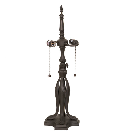 Meyda Lighting Camel 26" 2-Light Craftsman Brown Highlighted Mission Table Lamp With Beige & Sky Blue Art Shade Glass