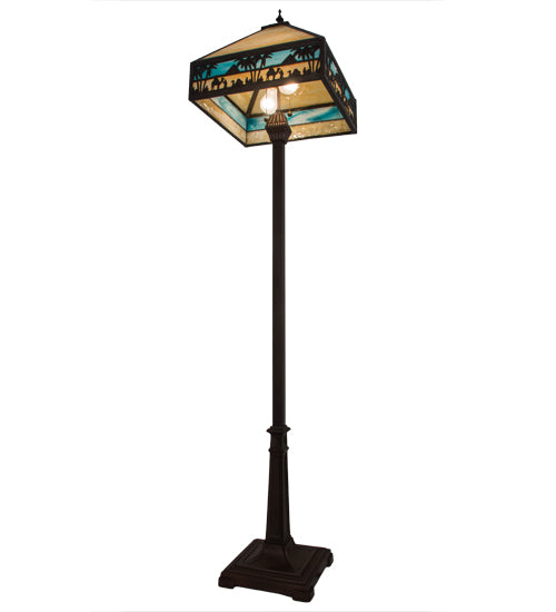 Meyda Lighting Camel 68" 2-Light Craftsman Brown Highlighted Mission Floor Lamp With Blue & Beige Shade Glass