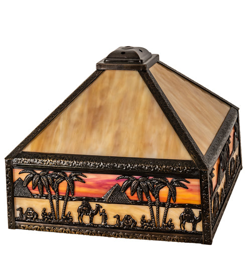 Meyda Lighting Camel Mission 18" Craftsman Brown Highligted Frame With Beige & Orange Art Shade Glass