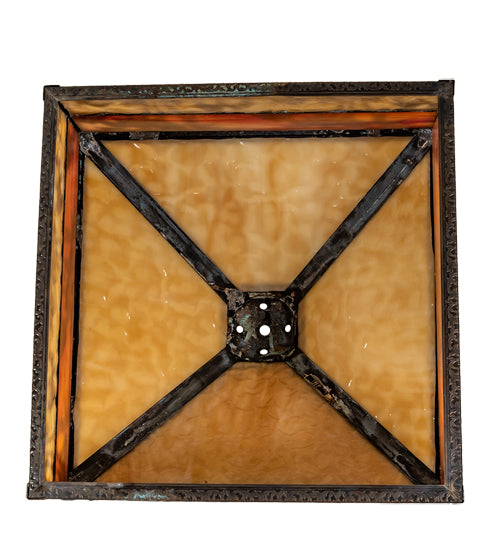 Meyda Lighting Camel Mission 18" Craftsman Brown Highligted Frame With Beige & Orange Art Shade Glass