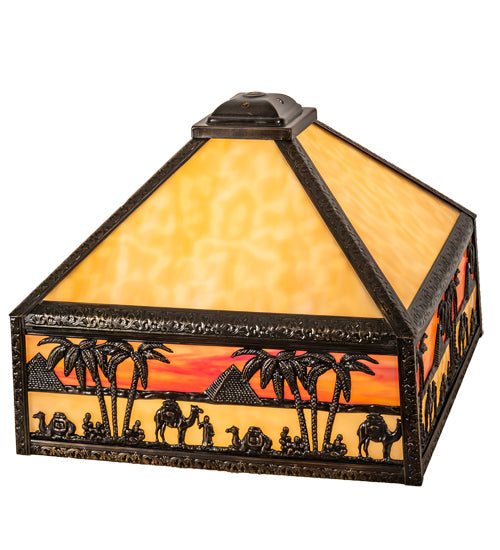 Meyda Lighting Camel Mission 18" Craftsman Brown Highligted Frame With Beige & Orange Art Shade Glass