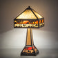 Meyda Lighting Camel Mission 26" 3-Light Craftsman Brown Highlighted Table Lamp With Beige & Orange Art Shade Glass