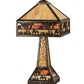Meyda Lighting Camel Mission 26" 3-Light Craftsman Brown Highlighted Table Lamp With Beige & Orange Art Shade Glass