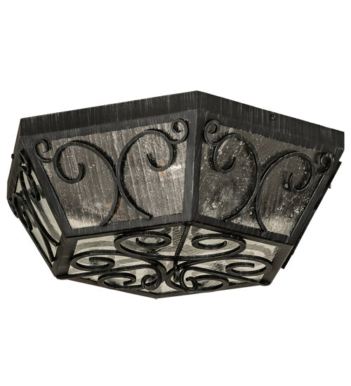 Meyda Lighting Camilla 24" 3-Light Antique Iron Gate Flush Mount Light With Clear Seeded Shade Glass