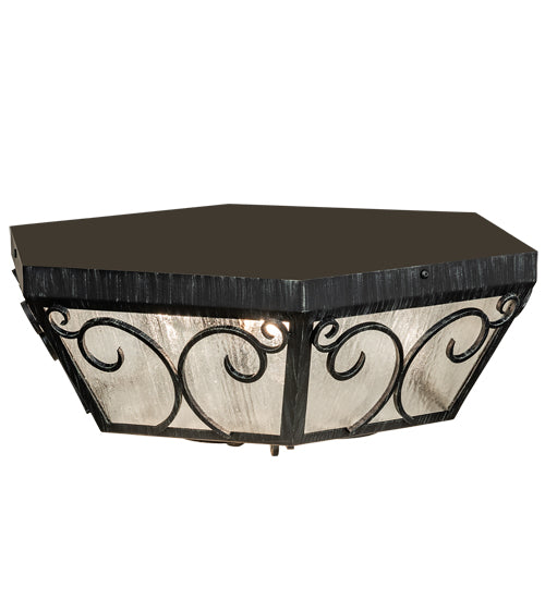 Meyda Lighting Camilla 24" 3-Light Antique Iron Gate Flush Mount Light With Clear Seeded Shade Glass