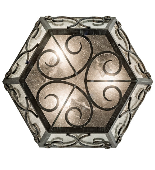 Meyda Lighting Camilla 24" 3-Light Antique Iron Gate Flush Mount Light With Clear Seeded Shade Glass