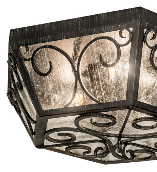 Meyda Lighting Camilla 24" 3-Light Antique Iron Gate Flush Mount Light With Clear Seeded Shade Glass