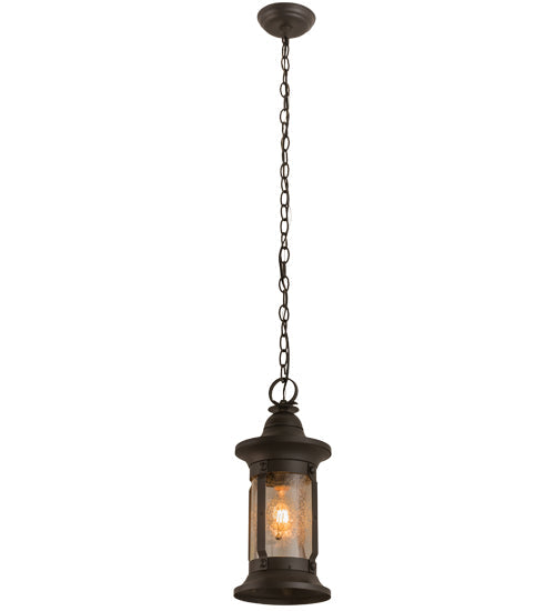 Meyda Lighting Camp Uncas 8" Black Wrought Iron Lantern Pendant Light With Clear Seeded Shade Glass