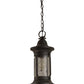 Meyda Lighting Camp Uncas 8" Black Wrought Iron Lantern Pendant Light With Clear Seeded Shade Glass