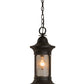 Meyda Lighting Camp Uncas 8" Black Wrought Iron Lantern Pendant Light With Clear Seeded Shade Glass