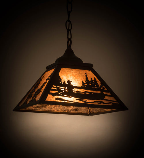 Meyda Lighting Canoe 17" Oil Rubbed Bronze Tall Pines Pendant Light With Silver Mica Shade Glass