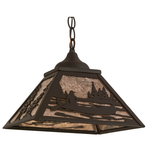 Meyda Lighting Canoe 17" Oil Rubbed Bronze Tall Pines Pendant Light With Silver Mica Shade Glass
