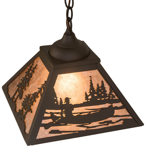 Meyda Lighting Canoe 17" Oil Rubbed Bronze Tall Pines Pendant Light With Silver Mica Shade Glass