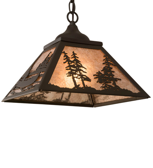 Meyda Lighting Canoe 17" Oil Rubbed Bronze Tall Pines Pendant Light With Silver Mica Shade Glass