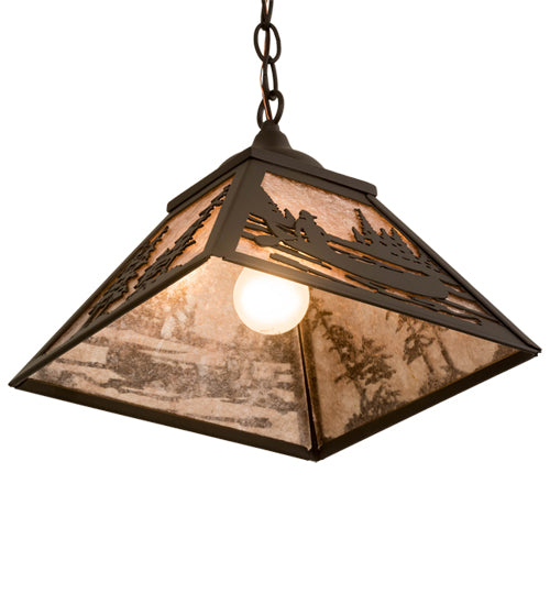 Meyda Lighting Canoe 17" Oil Rubbed Bronze Tall Pines Pendant Light With Silver Mica Shade Glass