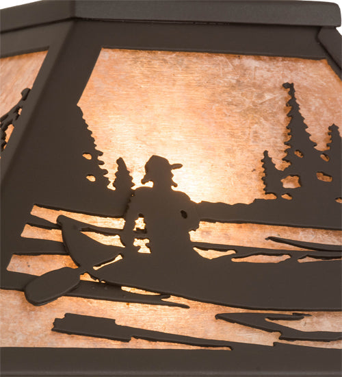 Meyda Lighting Canoe 17" Oil Rubbed Bronze Tall Pines Pendant Light With Silver Mica Shade Glass