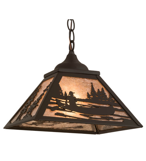 Meyda Lighting Canoe 17" Oil Rubbed Bronze Tall Pines Pendant Light With Silver Mica Shade Glass