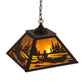 Meyda Lighting Canoe 22" 2-Light Textured Black Tall Pines Pendant Light With Amber Mica Shade Glass