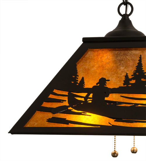 Meyda Lighting Canoe 22" 2-Light Textured Black Tall Pines Pendant Light With Amber Mica Shade Glass