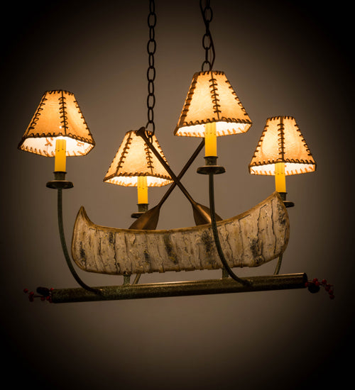 Meyda Lighting Canoe 30" 4-Light Tarnished Copper Chandelier With Brown Shade