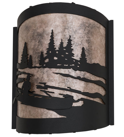 Meyda Lighting Canoe At Lake 10" 2-Light Textured Black Wall Sconce With Silver Mica Shade Glass