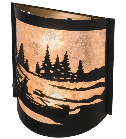 Meyda Lighting Canoe At Lake 10" 2-Light Textured Black Wall Sconce With Silver Mica Shade Glass