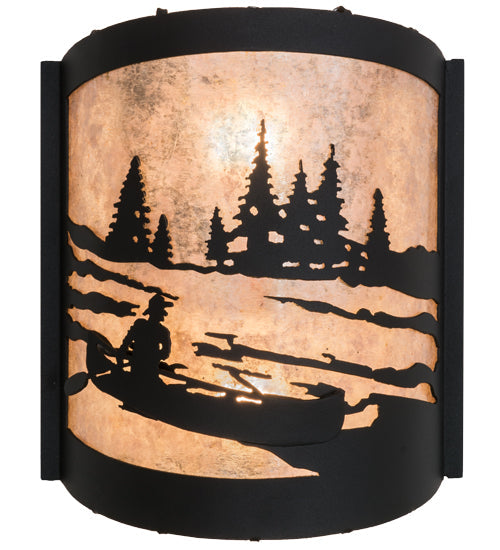 Meyda Lighting Canoe At Lake 10" 2-Light Textured Black Wall Sconce With Silver Mica Shade Glass