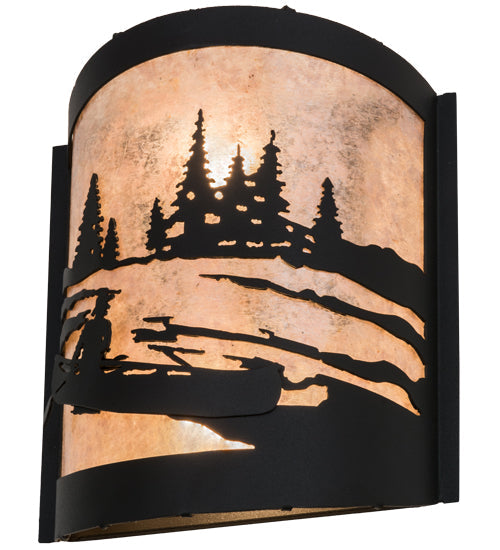 Meyda Lighting Canoe At Lake 10" 2-Light Textured Black Wall Sconce With Silver Mica Shade Glass