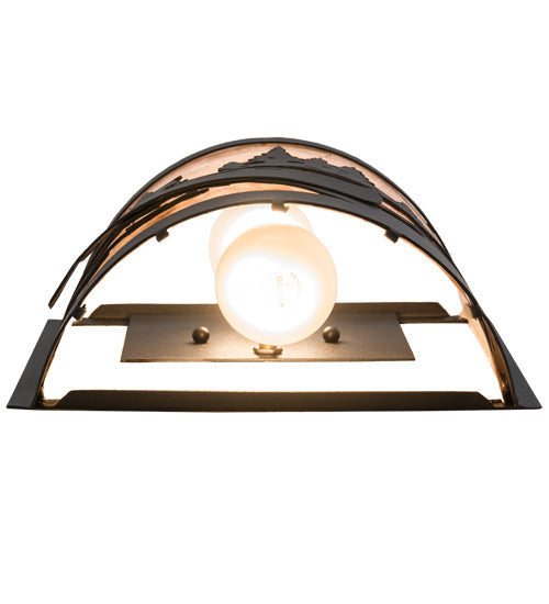 Meyda Lighting Canoe At Lake 10" 2-Light Textured Black Wall Sconce With Silver Mica Shade Glass