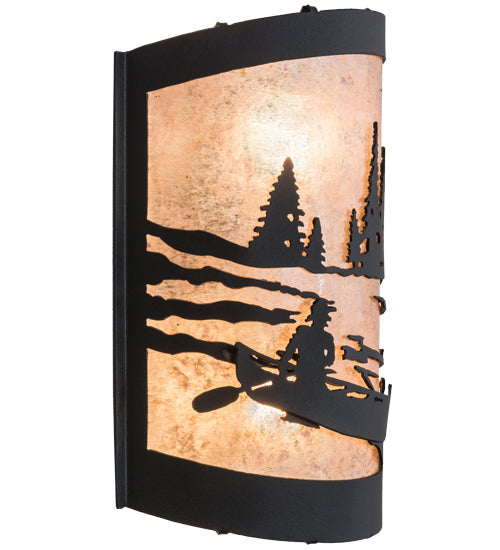 Meyda Lighting Canoe At Lake 10" 2-Light Textured Black Wall Sconce With Silver Mica Shade Glass