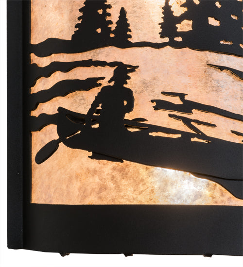 Meyda Lighting Canoe At Lake 10" 2-Light Textured Black Wall Sconce With Silver Mica Shade Glass