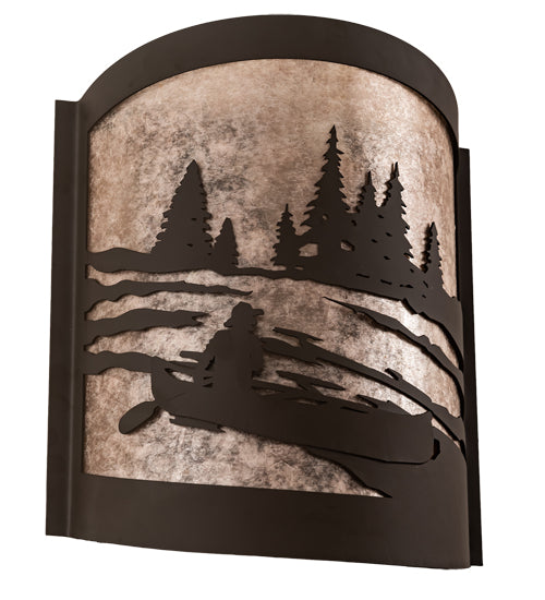 Meyda Lighting Canoe At Lake 10" Oil Rubbed Bronze Left Wall Sconce With Silver Mica Shade Glass