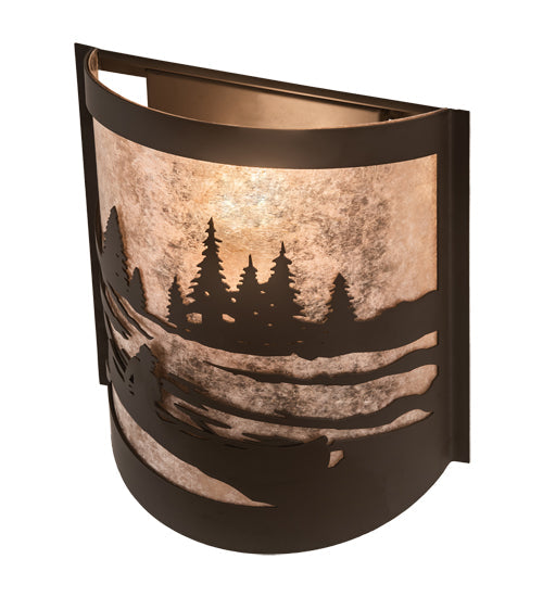 Meyda Lighting Canoe At Lake 10" Oil Rubbed Bronze Left Wall Sconce With Silver Mica Shade Glass