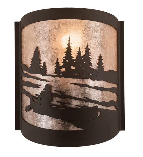 Meyda Lighting Canoe At Lake 10" Oil Rubbed Bronze Left Wall Sconce With Silver Mica Shade Glass