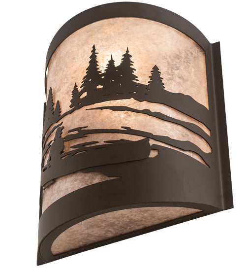 Meyda Lighting Canoe At Lake 10" Oil Rubbed Bronze Left Wall Sconce With Silver Mica Shade Glass