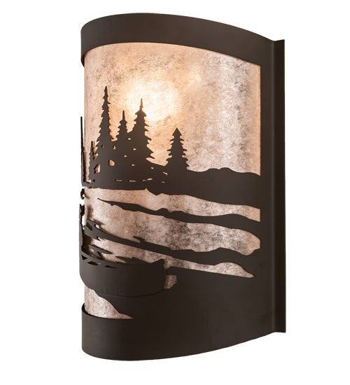 Meyda Lighting Canoe At Lake 10" Oil Rubbed Bronze Left Wall Sconce With Silver Mica Shade Glass