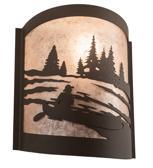 Meyda Lighting Canoe At Lake 10" Oil Rubbed Bronze Left Wall Sconce With Silver Mica Shade Glass