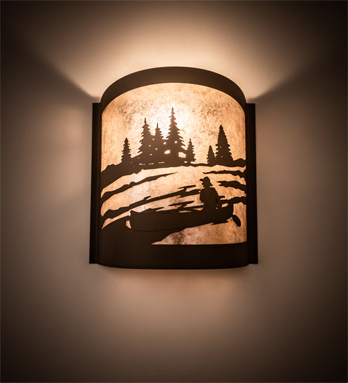 Meyda Lighting Canoe At Lake 10" Oil Rubbed Bronze Right Wall Sconce With Silver Mica Shade Glass