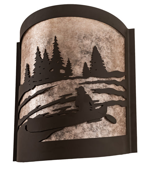Meyda Lighting Canoe At Lake 10" Oil Rubbed Bronze Right Wall Sconce With Silver Mica Shade Glass