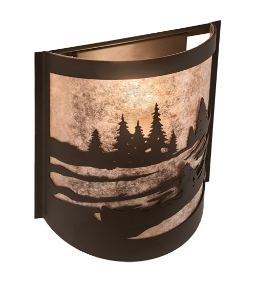Meyda Lighting Canoe At Lake 10" Oil Rubbed Bronze Right Wall Sconce With Silver Mica Shade Glass