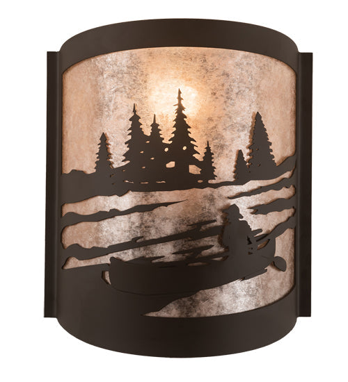 Meyda Lighting Canoe At Lake 10" Oil Rubbed Bronze Right Wall Sconce With Silver Mica Shade Glass