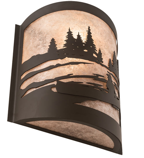 Meyda Lighting Canoe At Lake 10" Oil Rubbed Bronze Right Wall Sconce With Silver Mica Shade Glass