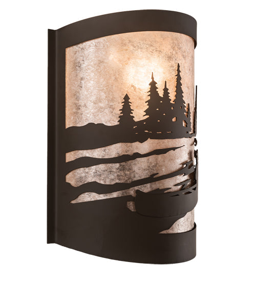 Meyda Lighting Canoe At Lake 10" Oil Rubbed Bronze Right Wall Sconce With Silver Mica Shade Glass