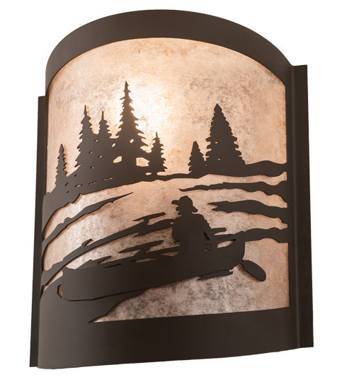 Meyda Lighting Canoe At Lake 10" Oil Rubbed Bronze Right Wall Sconce With Silver Mica Shade Glass